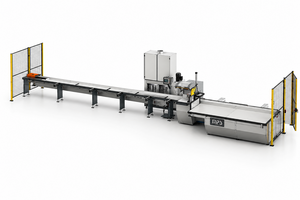 Fully automatic sawing line with discharge table