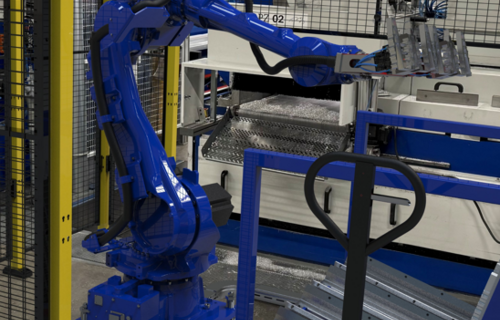 Robotafpaksysteem toegevoegd aan een zaagmachine